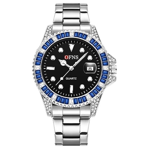 Watches for Men with Rotatable Crystal Bezel 40mm, Green Dial, Stainless Steel Band, Date Display, Quartz, Water Resistant