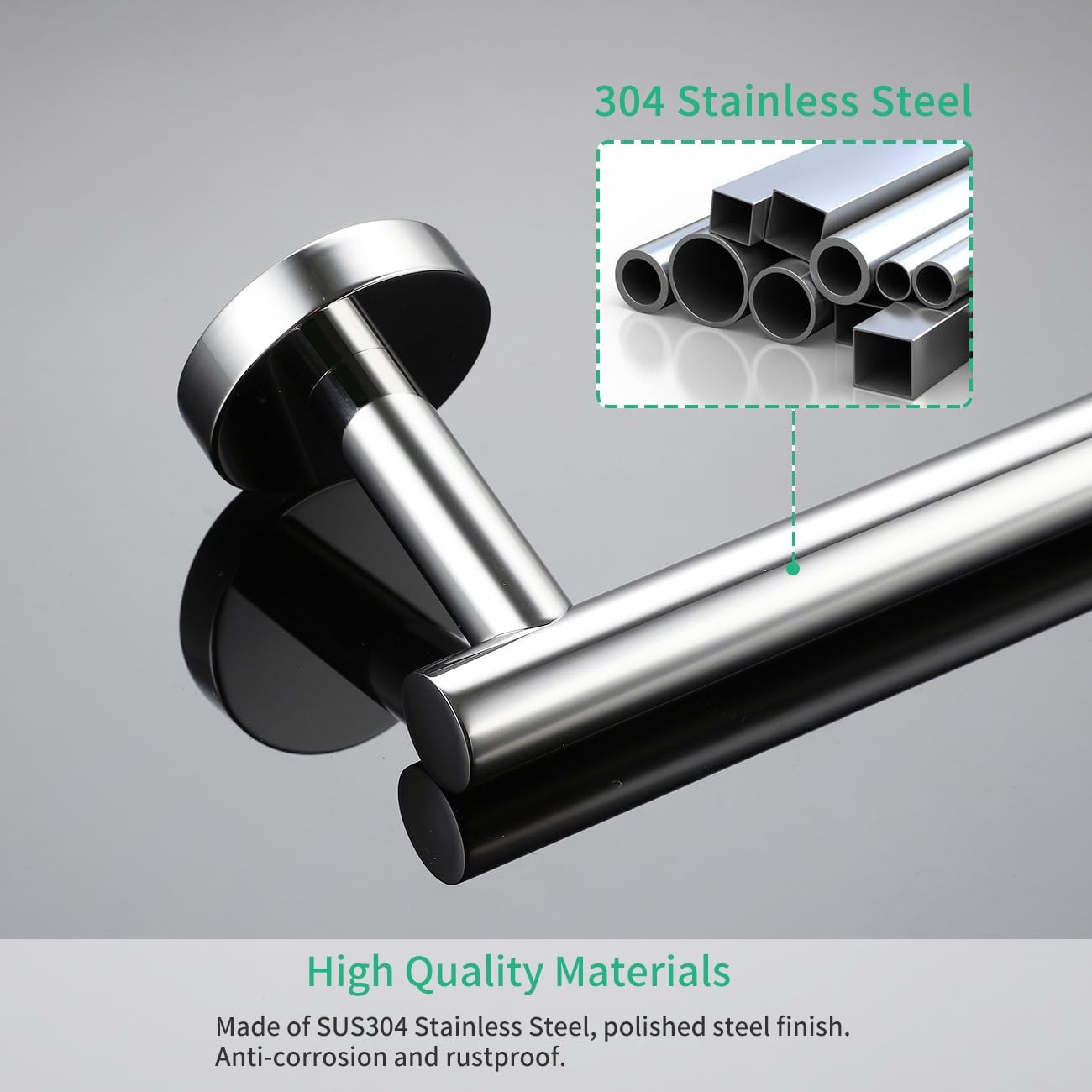 Miyili 4-Pieces Polished Stainless Steel Bathroom Hardware Set Wall Mounted - Includes 24" Towel Bar, Toilet Paper Holder, 2X Robe Hooks, BS01C4B