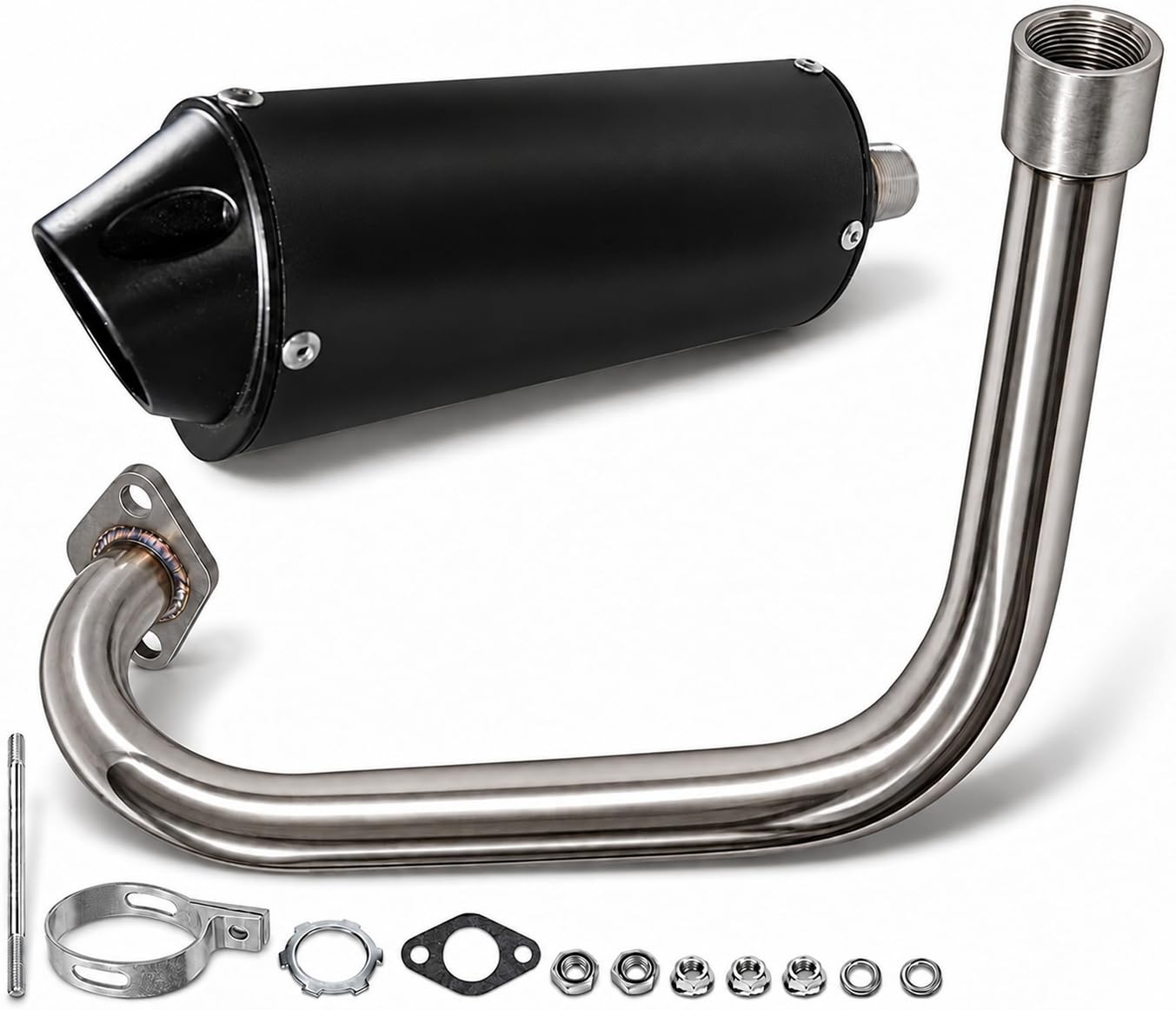 JMCHstore Performance Long Exhuast Pipe Muffler for Coleman BT200X CT200U EX KT196 196 Mini Bike Go Kart Predator 212 224 Honda GX160 Clone Engine Baja Warrior MB200 Parts (Black)