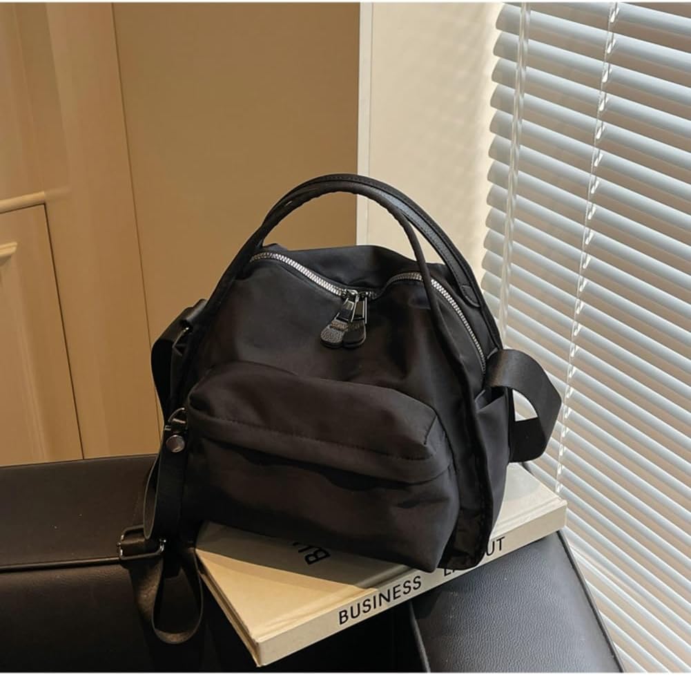 Nylon Tote Bag for Women Medium Multi-Pocket Top Handle Purse Lightweight Office Shoulder Handbag Retro Crossbody Bag