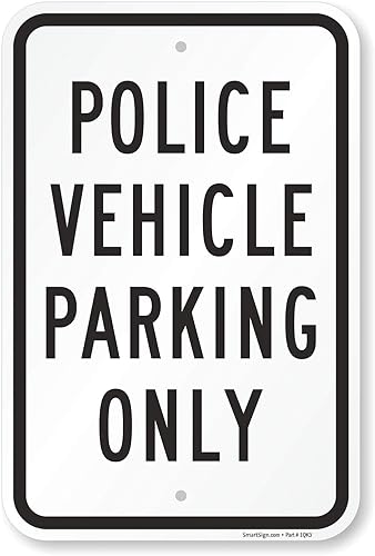SmartSign - K-4470-AL-12x18 "Solo estacionamiento de vehículos policiales" Letrero  12 x 18 pulgadas Aluminio Negro sobre Blanco