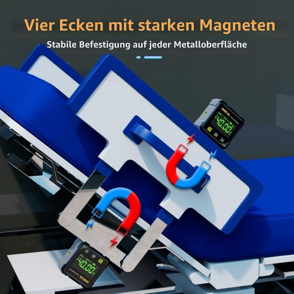 Digitaler Winkelsucher mit Elektronischem Laser - 4-seitige magnetische Winkellehre, Würfelneigungsmesser mit Hintergrundbeleuchtung, Hochpräzises Messwerkzeug für Holzbearbeitung, Tischsäge, Hängend