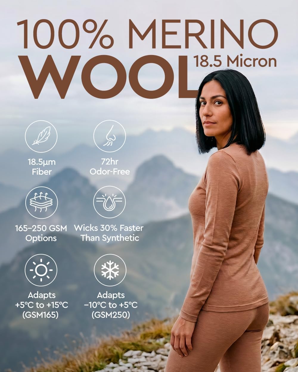 MERINNOVATION Merino Wool Base Layer Set for Women 100% Merino Wool Thermal Underwear Sets Lite - Midweight Top Tank Bottom