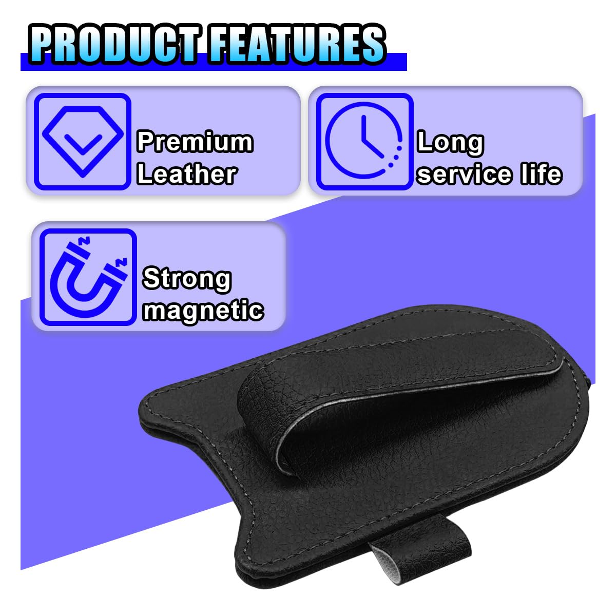 2 soportes magnéticos para gafas de sol para visera de coche, soporte de cuero para gafas y clip para tarjeta de boleto, accesorios universales para interior de vehículo para camión, SUV