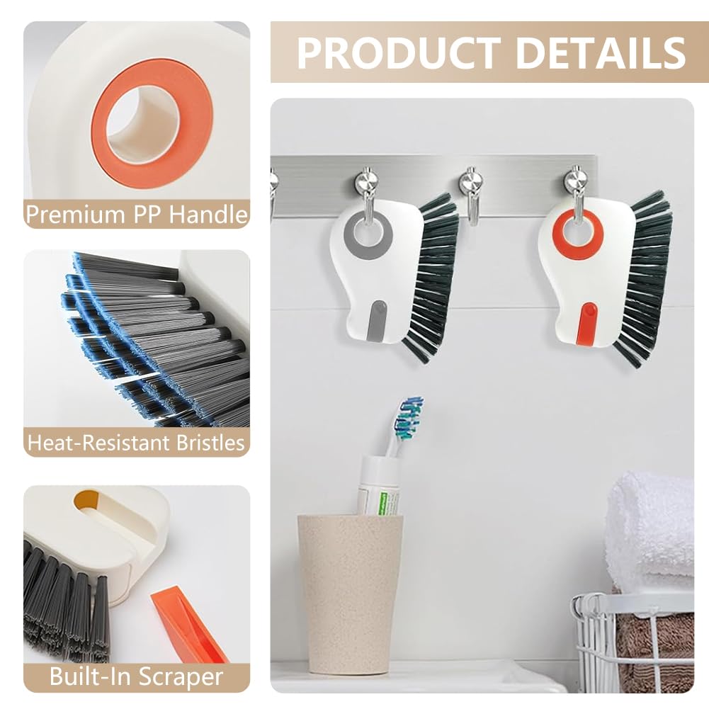 2 in 1 Groove Cleaning Brush Window Track Cleaning Tools, Door Window Groove Cleaning Brush with Hidden Scraper, Multifunction Hard Bristle Crevice Cleaning Brushes for Sliding Door Track (2, Gray
