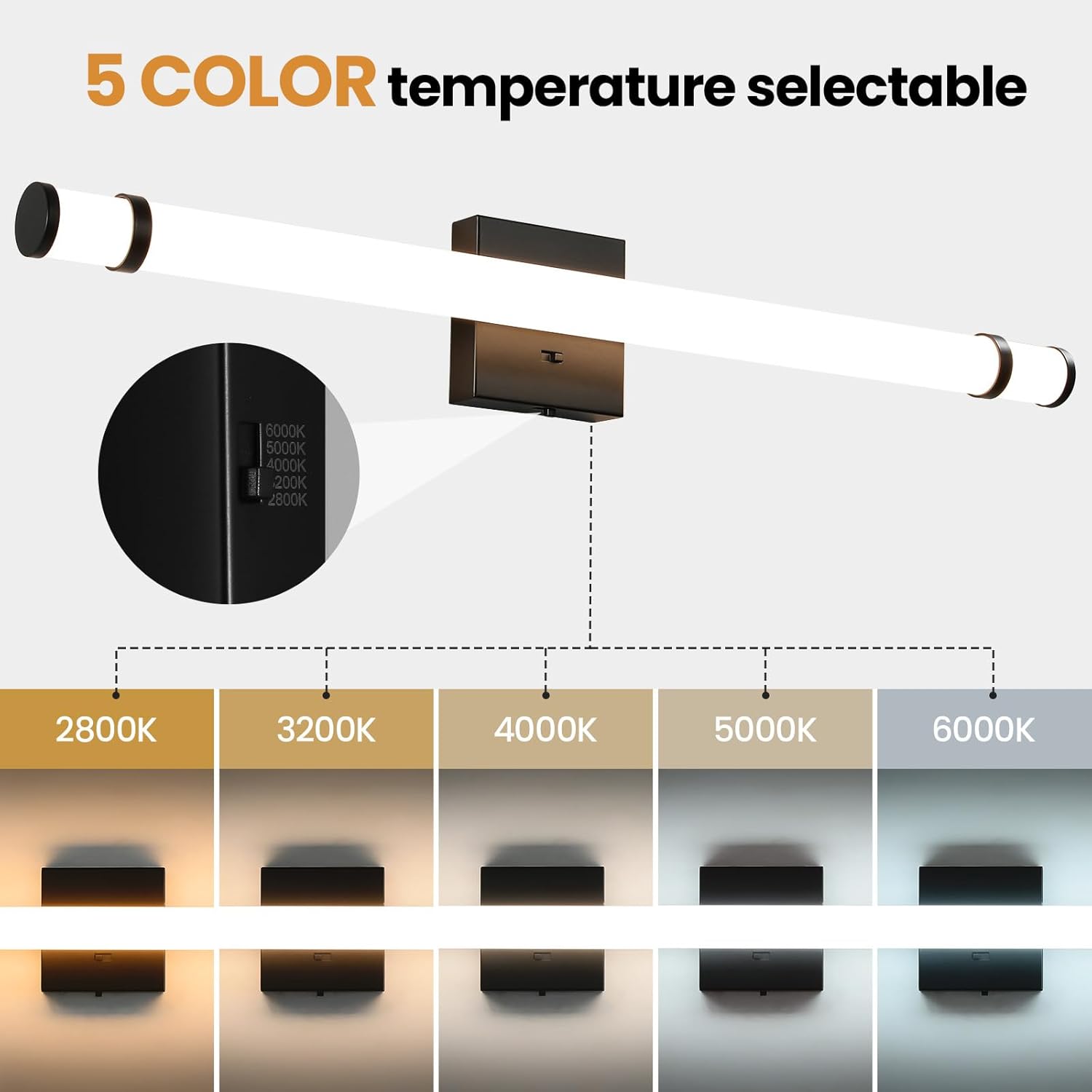 Modern Bathroom Vanity Light 31 Inch Black Bathroom Light Fixtures Over Mirror 19W Dimmable 5CCT LED Vanity Light Bar for Bathroom Mirror Cabinets Bedroom(Built-in Dimmer)