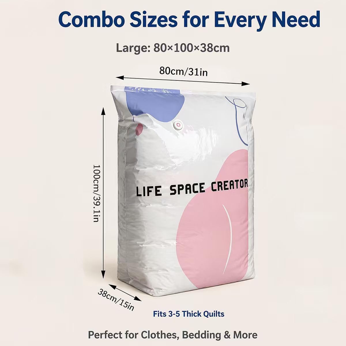 No Pump Vacuum Storage Bags, Large Cube Vacuum Seal Bags for Clothes, Comforters & Bedding, Space Saver Storage Bags, Press & Seal Compression Bags for Off-Season Storage (2)