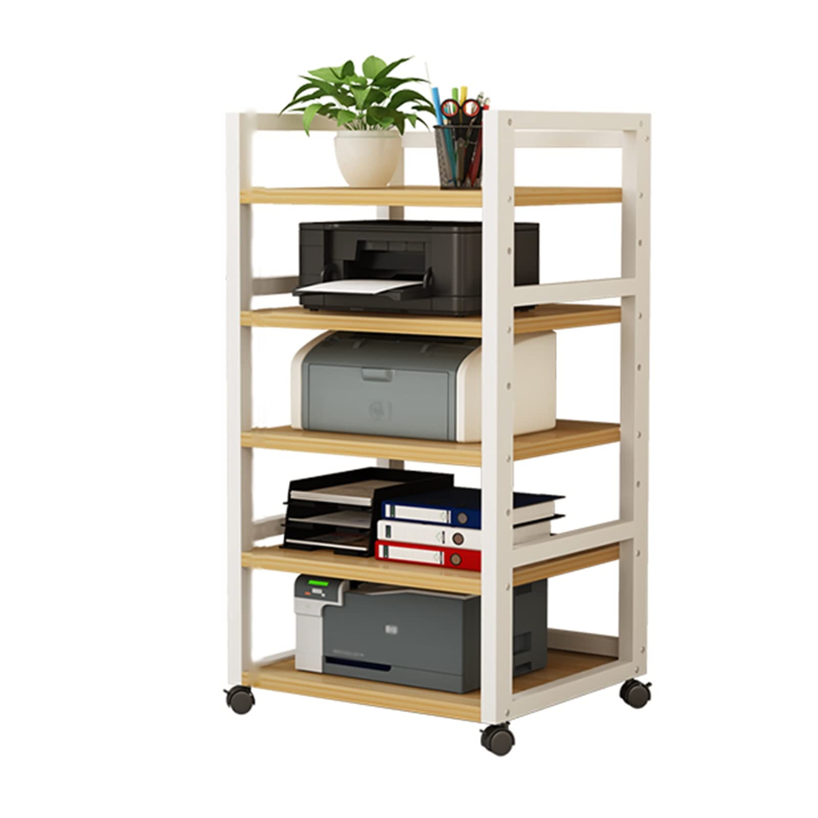 SISWIMPrinter Stand for Desk 5 Tier Printer Stand Modern Printer Mobile Wooden Printer Shelf Table Organizer for Home Office Kitchen Printer Table Printer cart (Color : Brass)