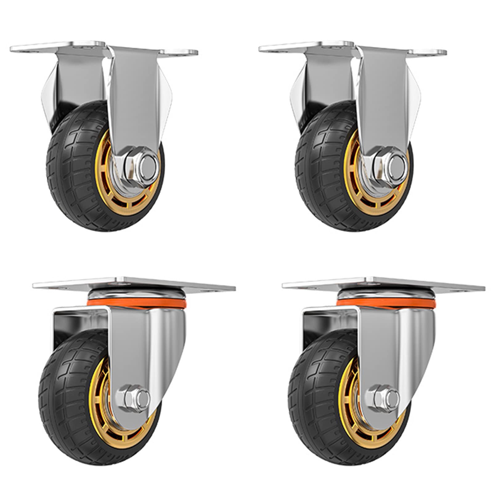 GYRAZXS 4‘‘ Heavy Duty Swivel Caster Wheels Set of 4 Industrial Transport Casters with Locking Brake Noise-Free for Furniture Equipment Carts and Dollies