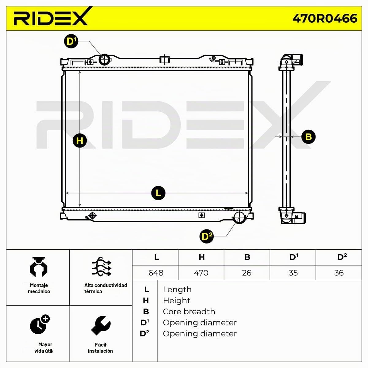 RIDEX 470R0466 Radiador refrigeración del motor Compatible con KIA SORENTO I JC