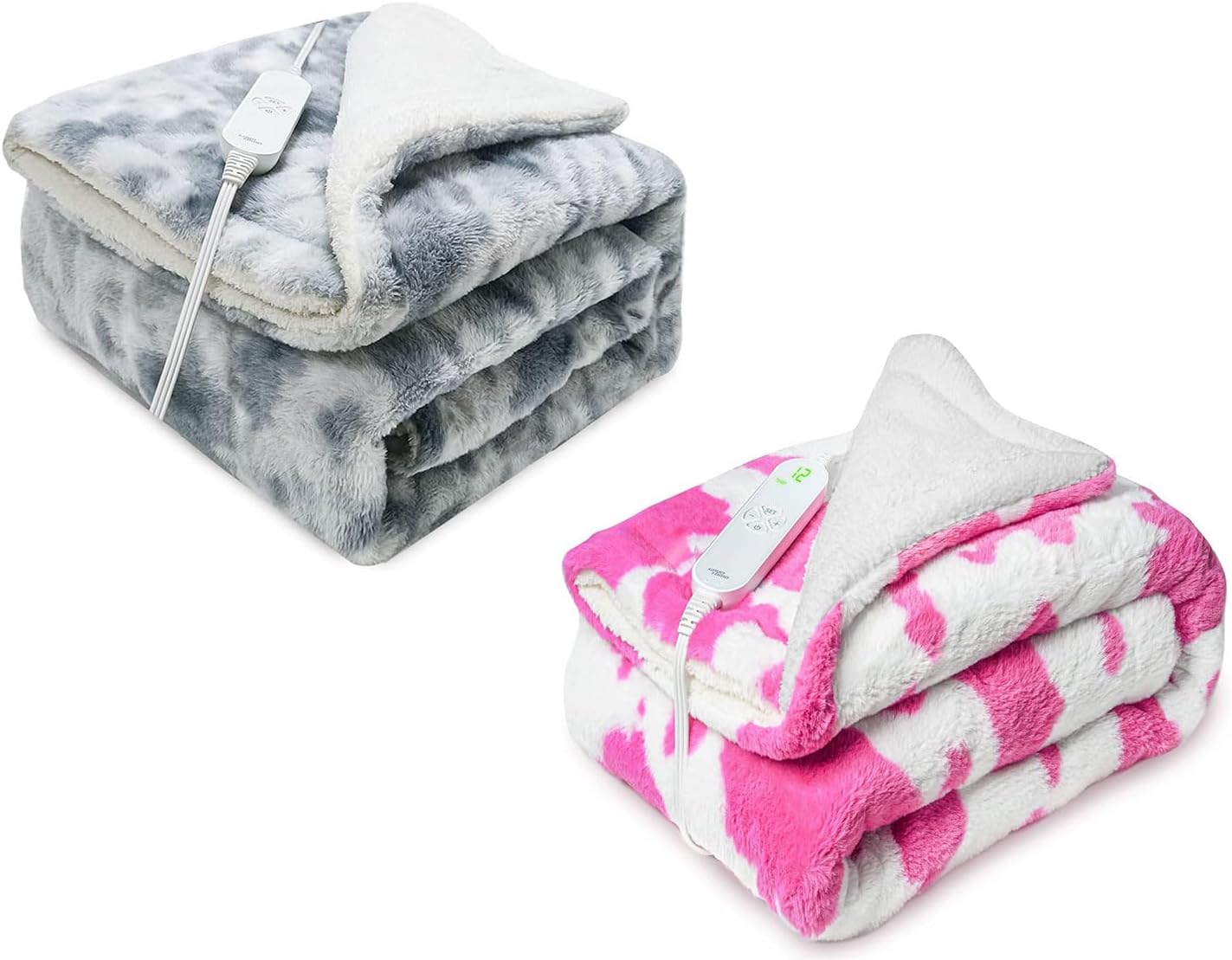 GOQO TOMO Weighted Electric Heated Blanket 36" x 48" Warming Blanket with 12 Heating Levels, Glass Beads - M3648(Pink 2PCS)