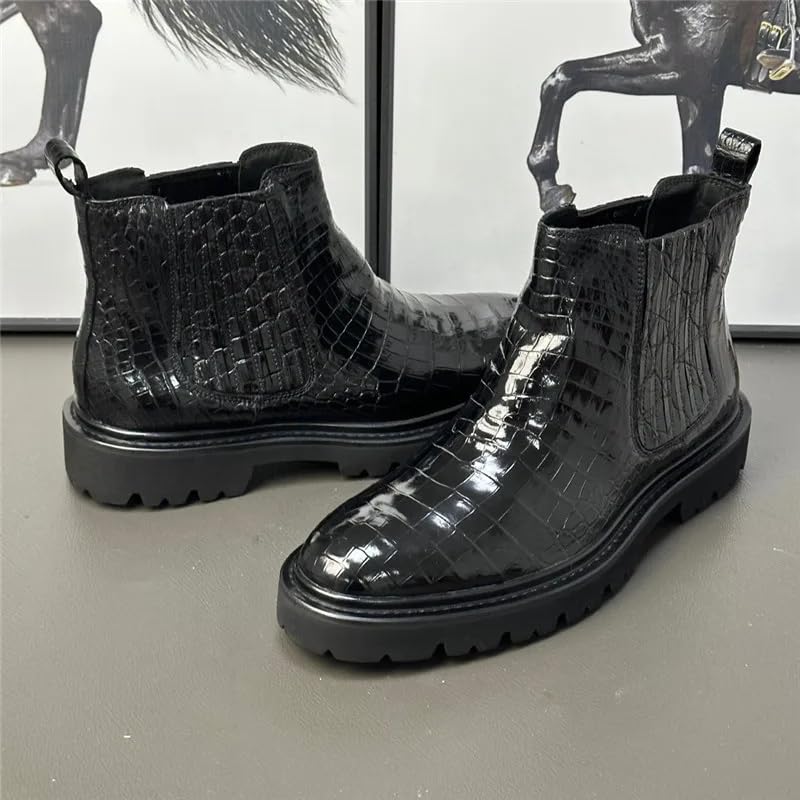 Authentic Crocodile Skin Men's Classic Black Chelsea Boots Genuine Exotic Alligator Leather Male Short Elastic Band Ankle Boots3