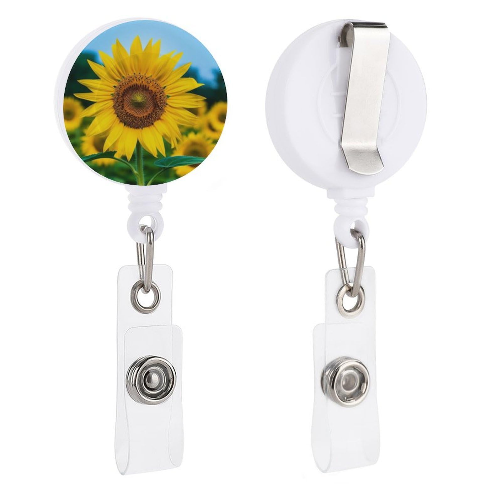 Sunflower Badge Reel Holder – 2pcs Retractable ID Badge Reel With Alligator Clip For Nurse, Teacher