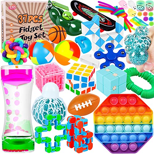 IJO 37 Pack Fidgets Toys Set-Stress Relief & Anti Anxiety Tools for Kids and Adults-Sensory Toys Great Gifts for Classrooms Rewards Party Holidays or Office Toys