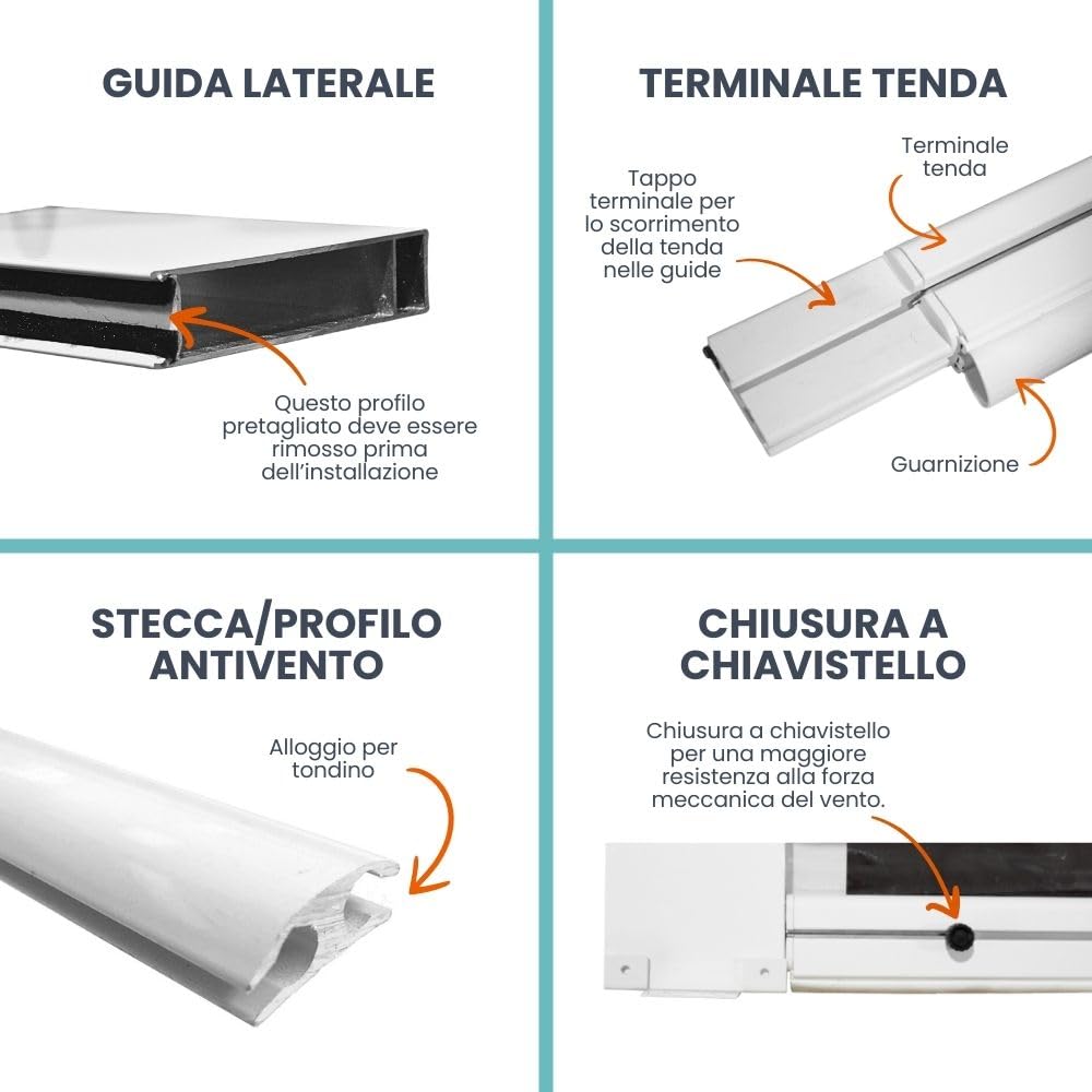 TENDAGGIMANIA Tenda da esterno impermeabile Antivento e Antipioggia Trasparente ERMETICA - Misura 350CMX250CM Tenda Crystal PVC con cassonetto, guide laterali antivento e 1 stecca Personalizzabile