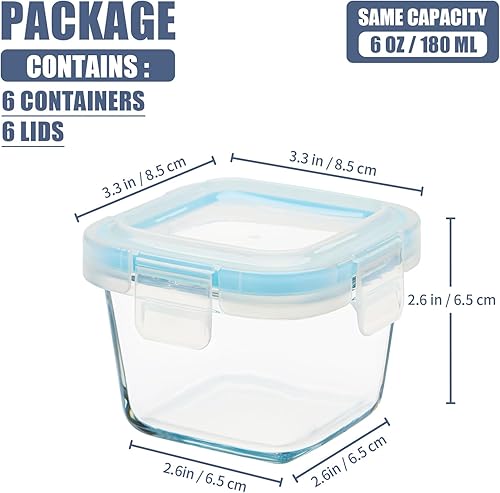 Miniatura 3 de Paquete de 6 recipientes pequeños de vidrio, reutilizables, herméticos, a prueba de fugas, mini recipientes de almacenamiento de alimentos con tapas