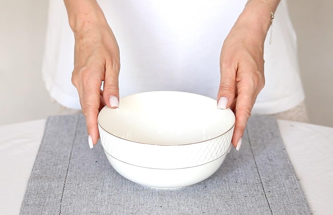 Wilmax – miseczki do sałatek – 6 sztuk – Ø 16 cm – porcelana – biała miska – miska ze złotym wzorem – 930 ml – na przekąski, sałatki – elegancka i odporna na zarysowania – idealna jako prezent