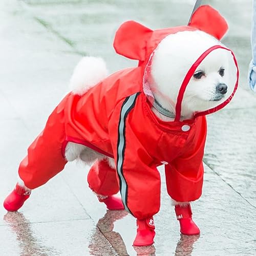 犬 レインコート 小型犬 中型犬 かわいい 蜂 フード付き 可愛い小さな翼 透明な可視ウィンドウ 防水 通気 お出かけ 散歩雨具 夏服 多サイズ着脱簡単 犬の散歩用防水ウェア 風邪防止 犬の服 (M,ピンク)