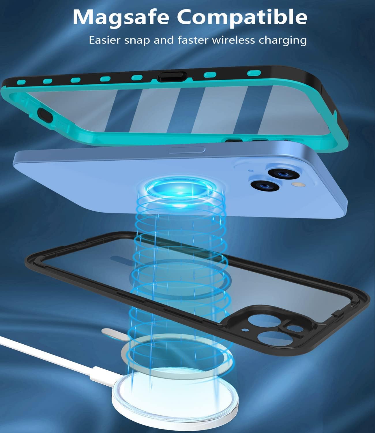 for iPhone 14 Plus Waterproof Case - Shockproof, Dustproof, Built-in Screen Protector, Magnetic Ring, 6.7" (Teal) image 5