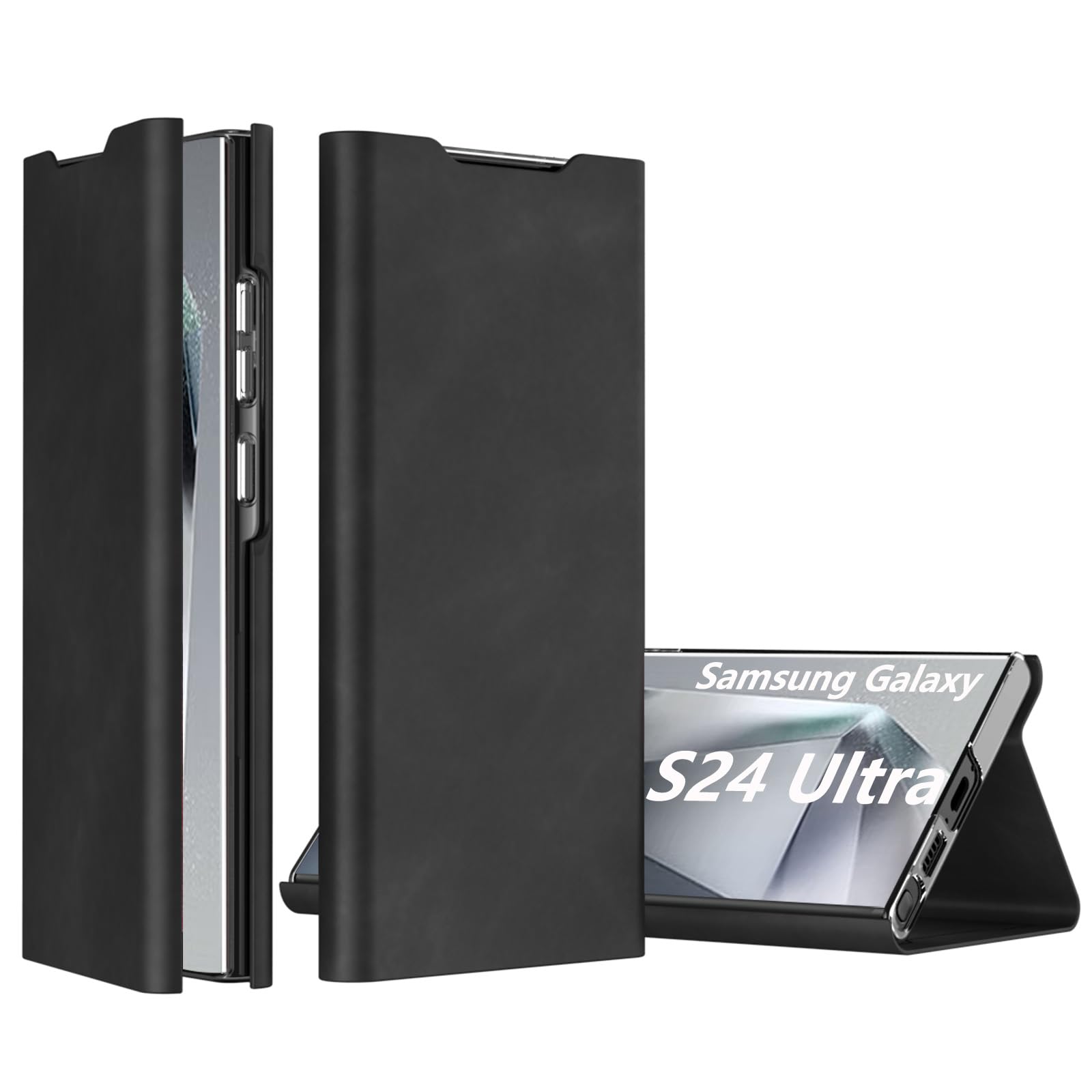 for Samsung Galaxy S24 Ultra 5G Case,Samsung S24 Ultra Premium Leather Magnetic Phone Case with Kickstand and Card Slots,Leather Flip Protective Cover Case for Samsung S 24 Ultra,Black