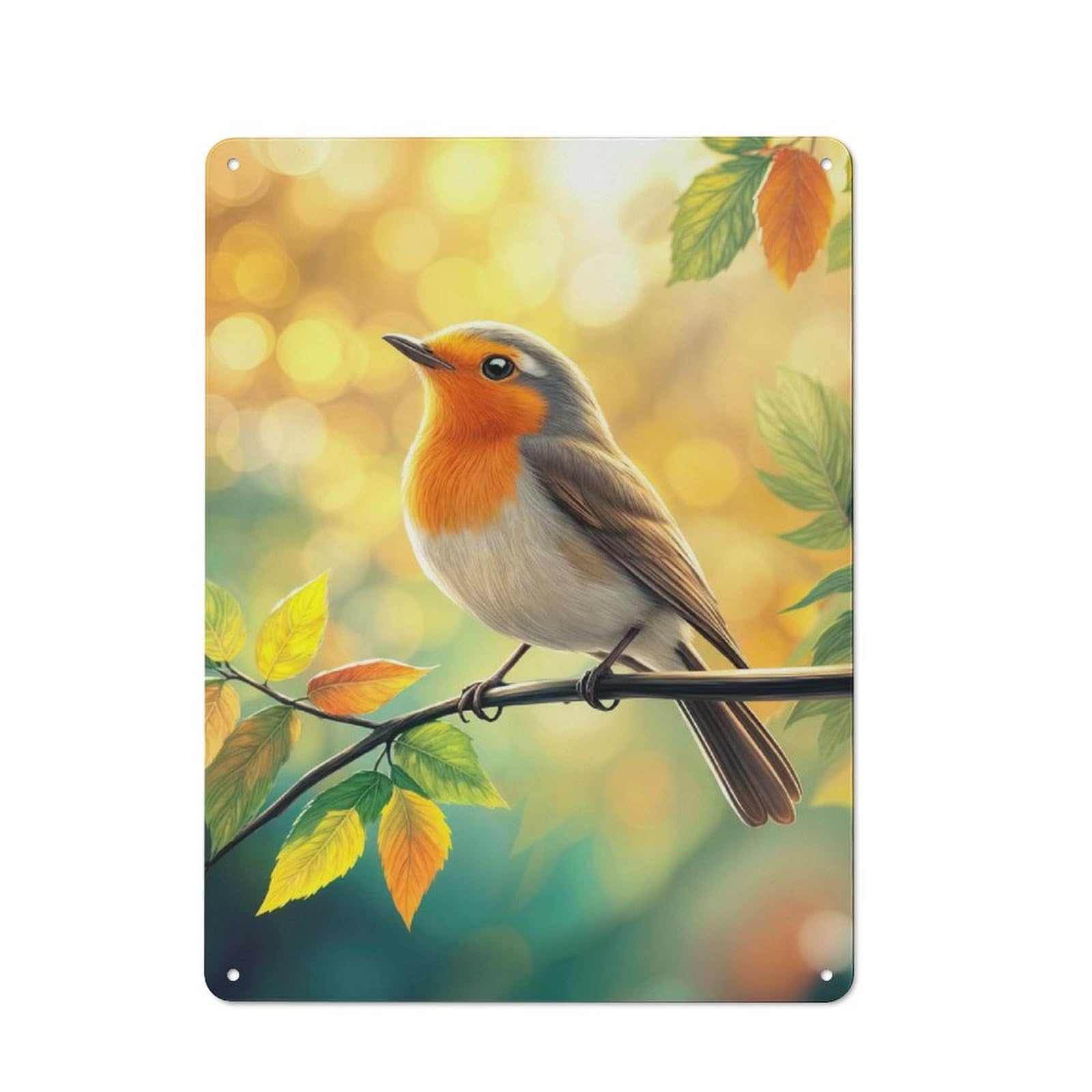 Robin Bird Art Retro Tin Wall Plaque 40x30cm for Hobby Room Or Studio, for Garage, Workshop And Man Cave Decoration