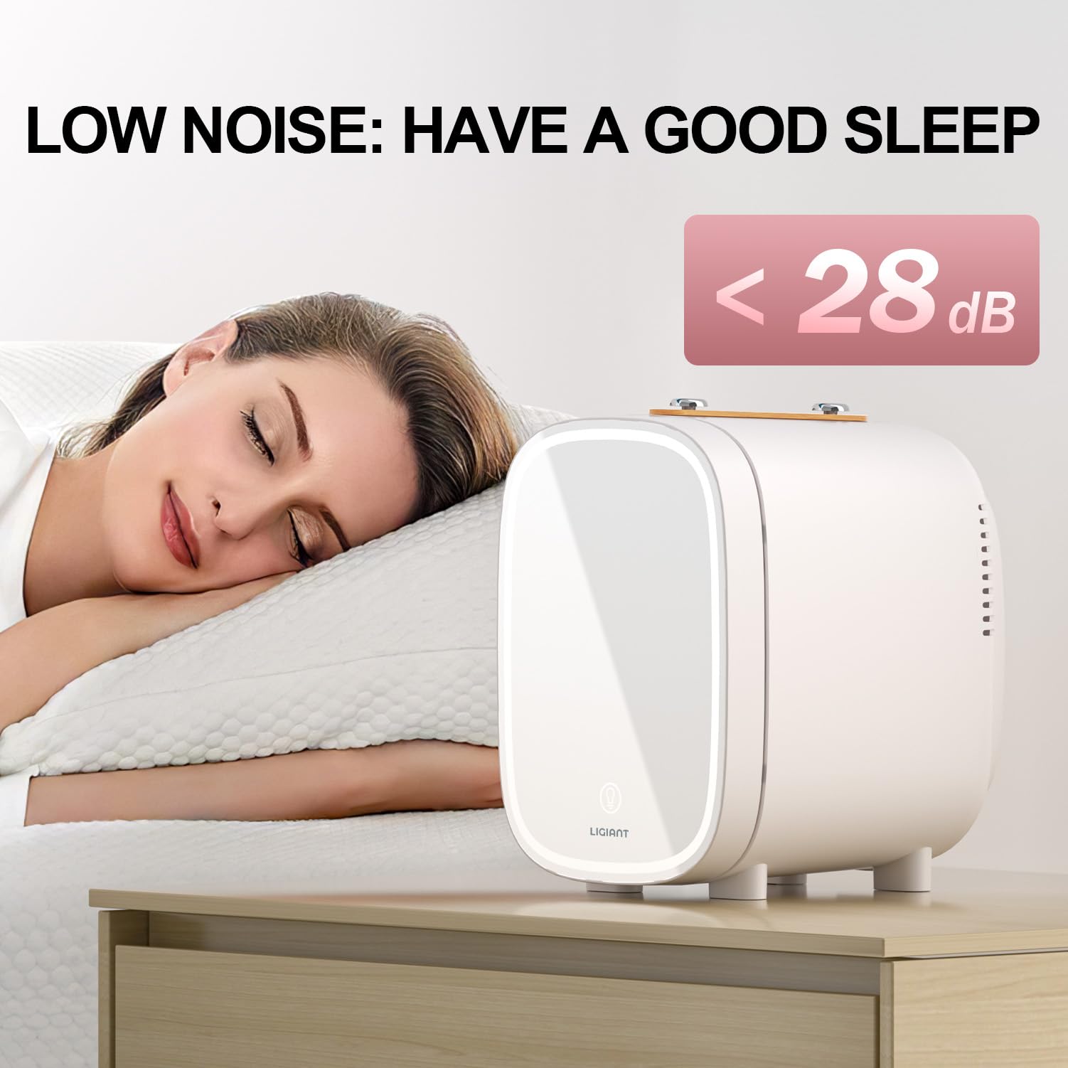 LIGIANT DF01A Skincare Fridge, With 3-Level Dimmable LED Light Mirror, Low Noise 4L Makeup Fridge for Skincare, Cooler & Warmer, Portable Design for Multiple Uses - Bedroom, Office, and Car