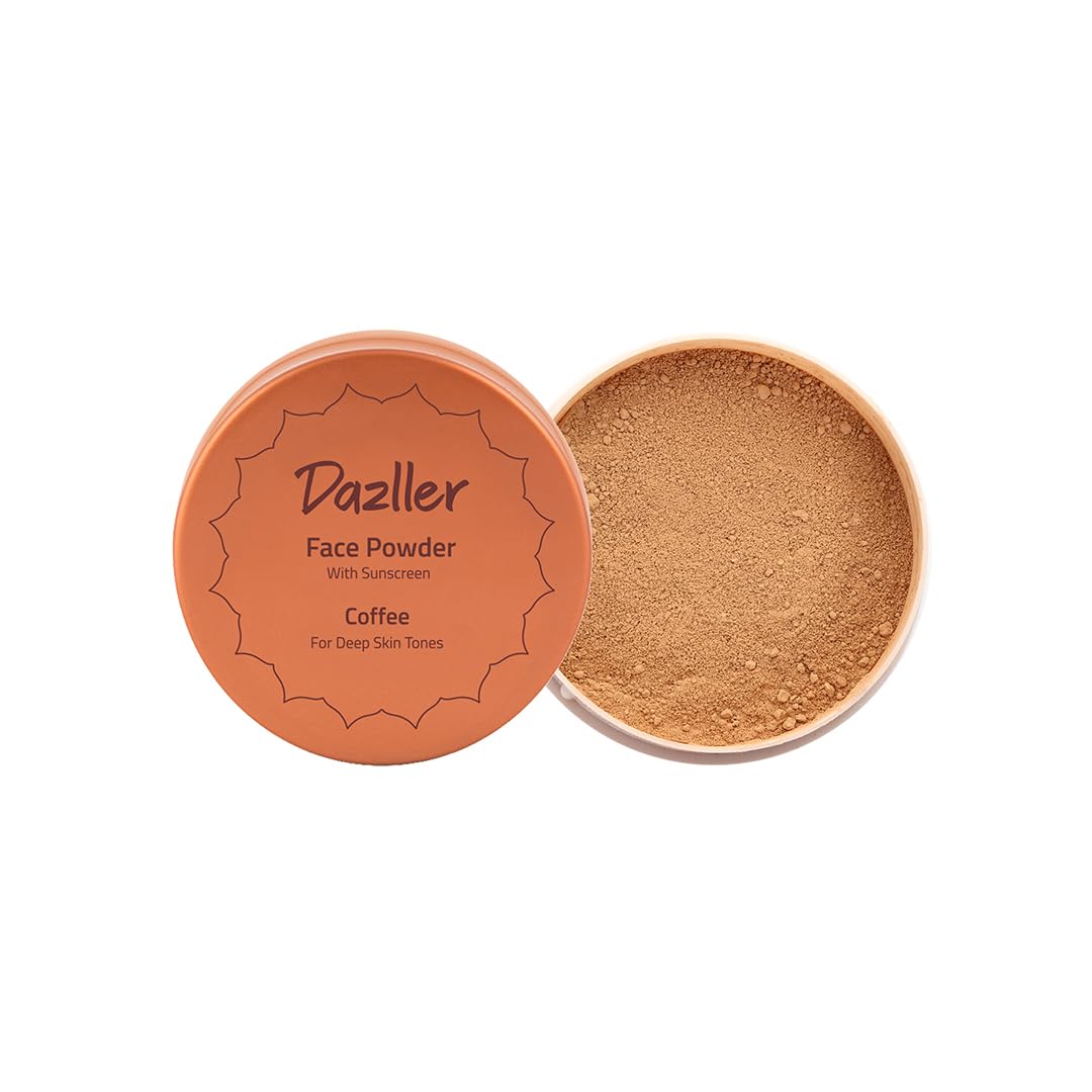DAZLLER Loose Compact Powder, For Setting Makeup, Featherlight Sheer Finish, Oil-Control, Added Sunscreen For All Skin Types, 30G-Coffee, Beige