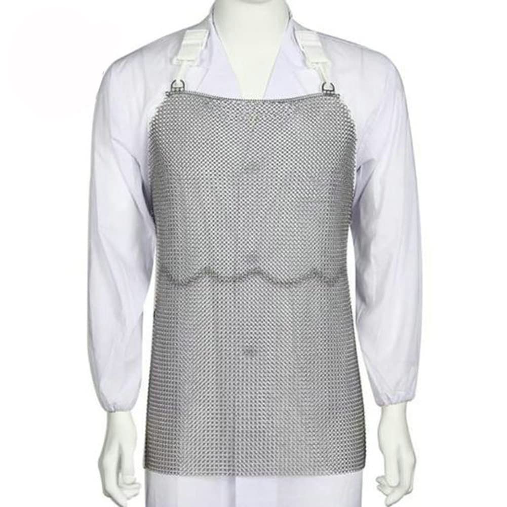 IEOWY Apron Wooden metal Chainmail cut resistant apron, Safety work bib and stab resistant apron with adjustable shoulder straps (Color : Silver, Size : 55x70cm/21.65"x27.56")