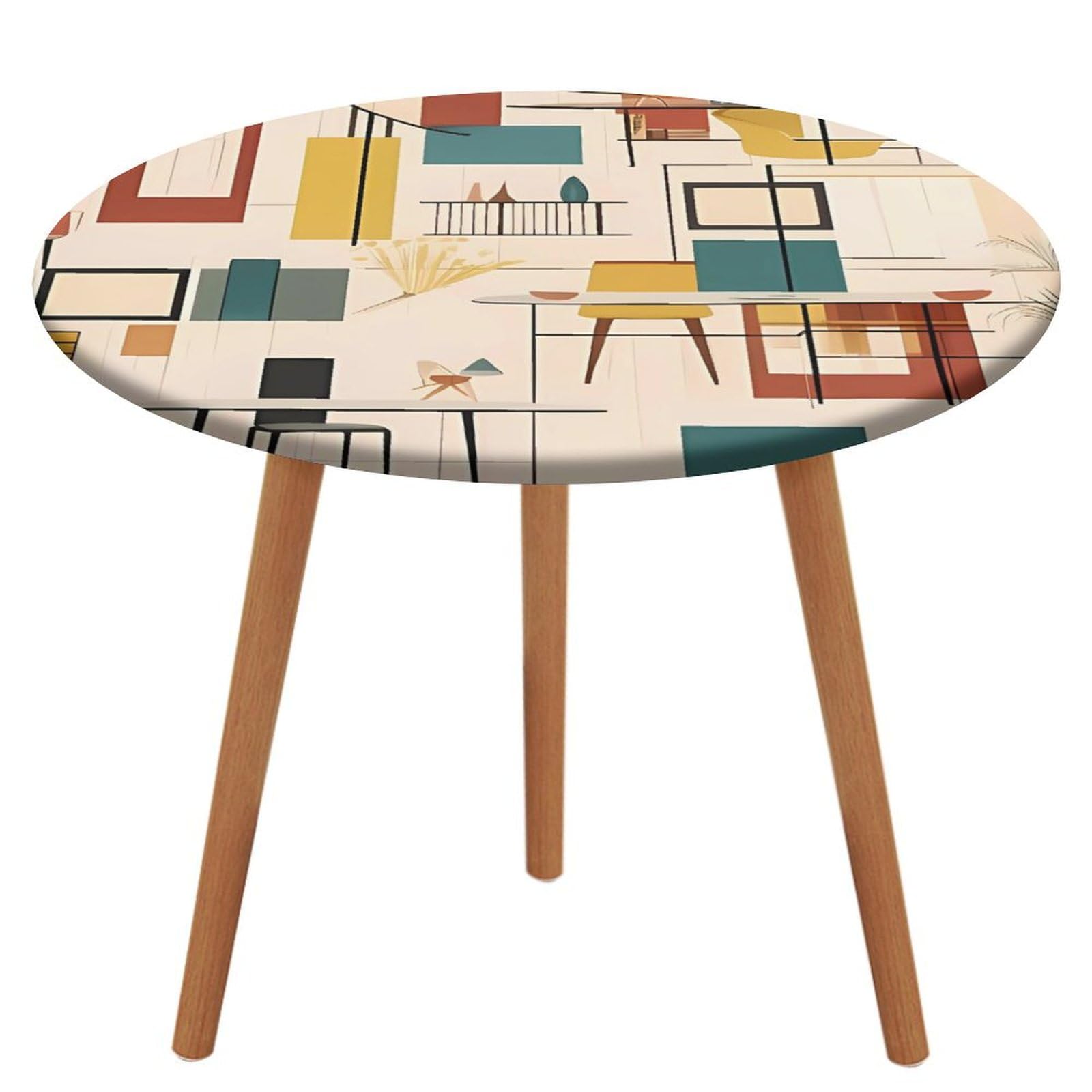 Nappe ronde ajustée élastique moderne milieu du siècle pour table pique-nique salle à manger