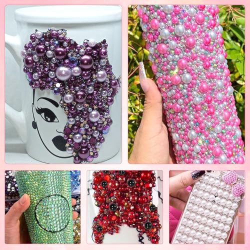 Image of 9000Pcs Flatback Pearls for Crafting, Red Blue Green Nail Half Pearls, 3-8mm Pink Yellow White Half Round ABS Flatback Pearl Beads Bedazzling for Nails DIY Shoes Clothes Bags