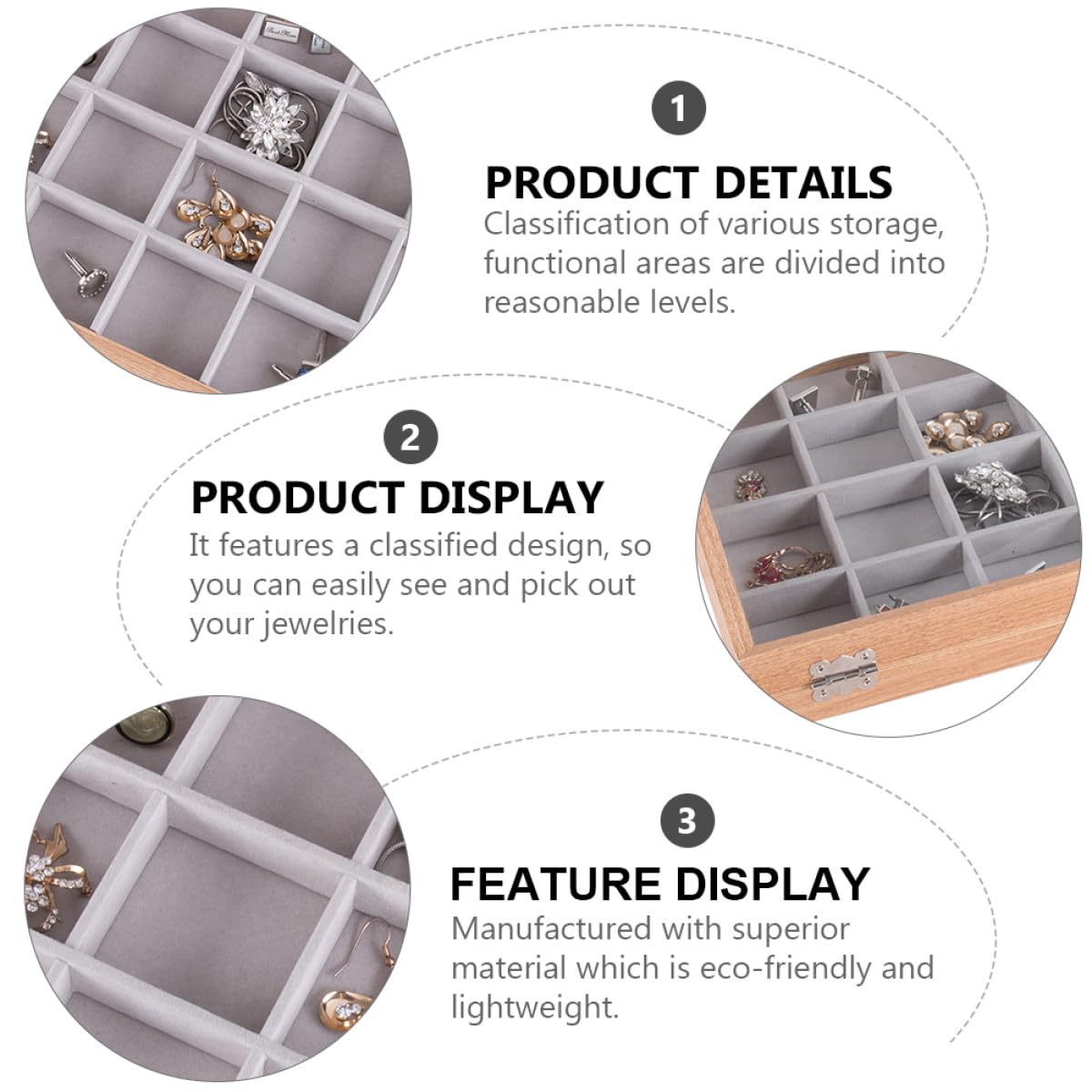 Caja de Almacenamiento de Joyas Organizador Multifunción Rejillas y Ventana Transparente para Pendientes, Anillos y Collares, Adecuado para Viaje y Exhibición en Mostrador