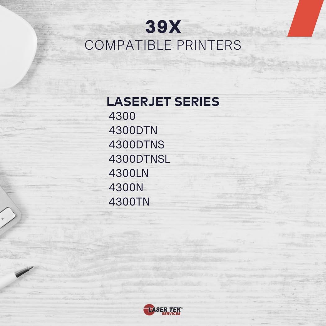 Laser Tek Services Compatible Toner Refill Kit Replacement for HP 39X Q1339X High Yield Works with HP Laserjet 4300 4300dtn 4300dtns Printers (Black, 4 Pack) - 18,000 Pages