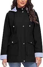 heekpek Women's Waterproof Jacket Long Windproof Striped Rain Parka with Hood Lightweight Coat Mid Season Clothing Spring Autumn Jackets Zip Chic Outdoor Jackets