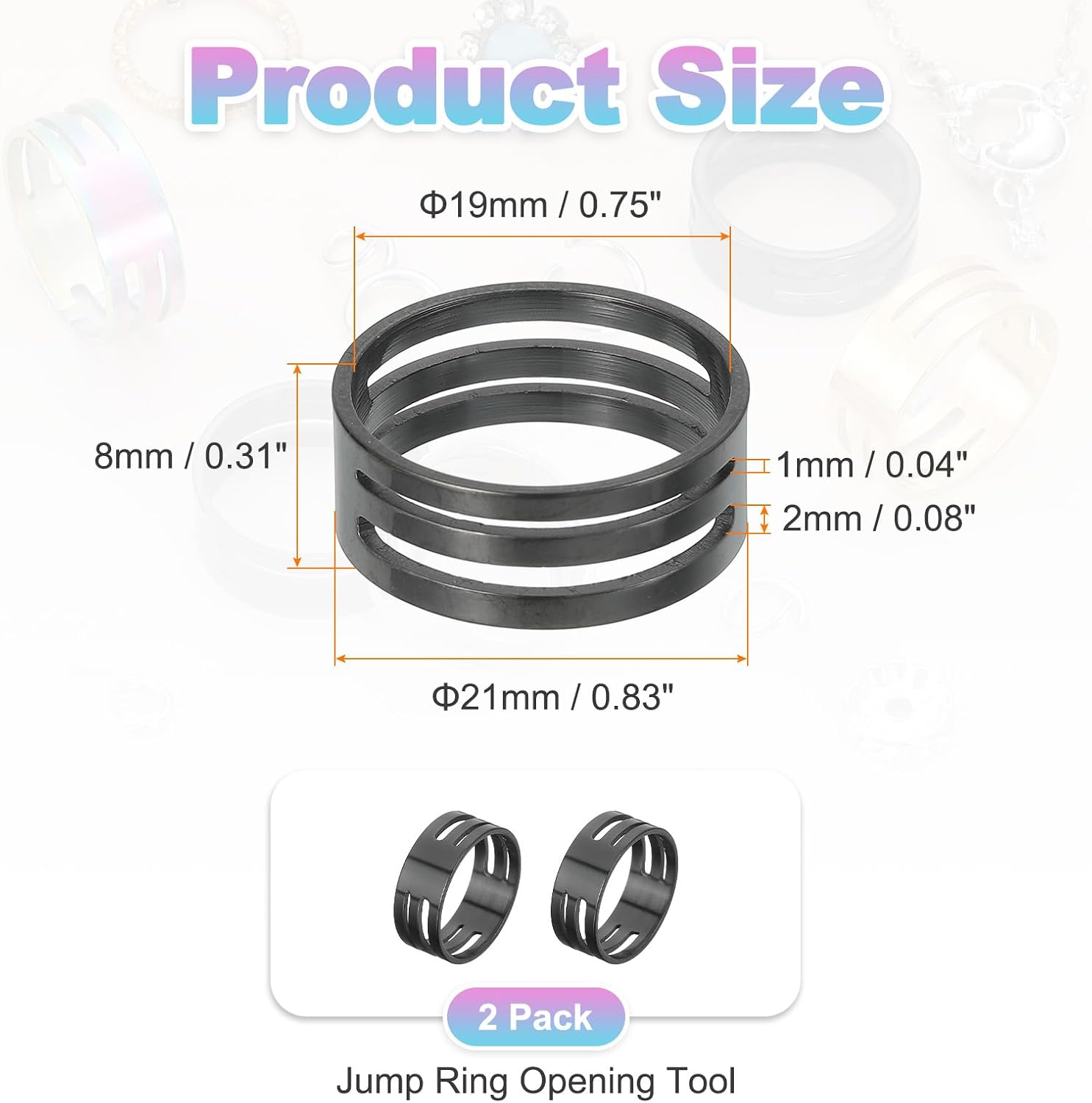 MECCANIXITY Jump Ring Opening Tool, 19mm Stainless Steel Jump Ring Opener Circle Split Opening Closing Finger Tool for Jewelry Making Supplies Craft Projects(Black, Pack of 2)