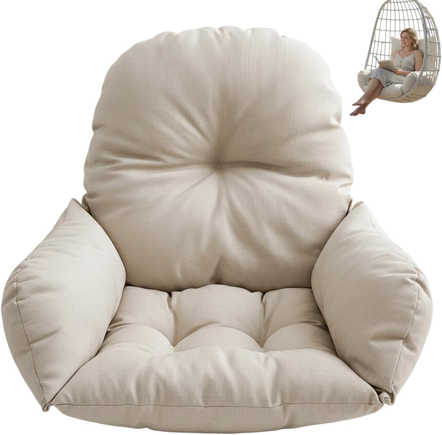 Cojín colgante para silla mecedora para exterior: moderno columpio colgante cojín de poliéster suave resistente al agua cojín de repuesto para jardín con reposacabezas para columpio colgante (1 beige)
