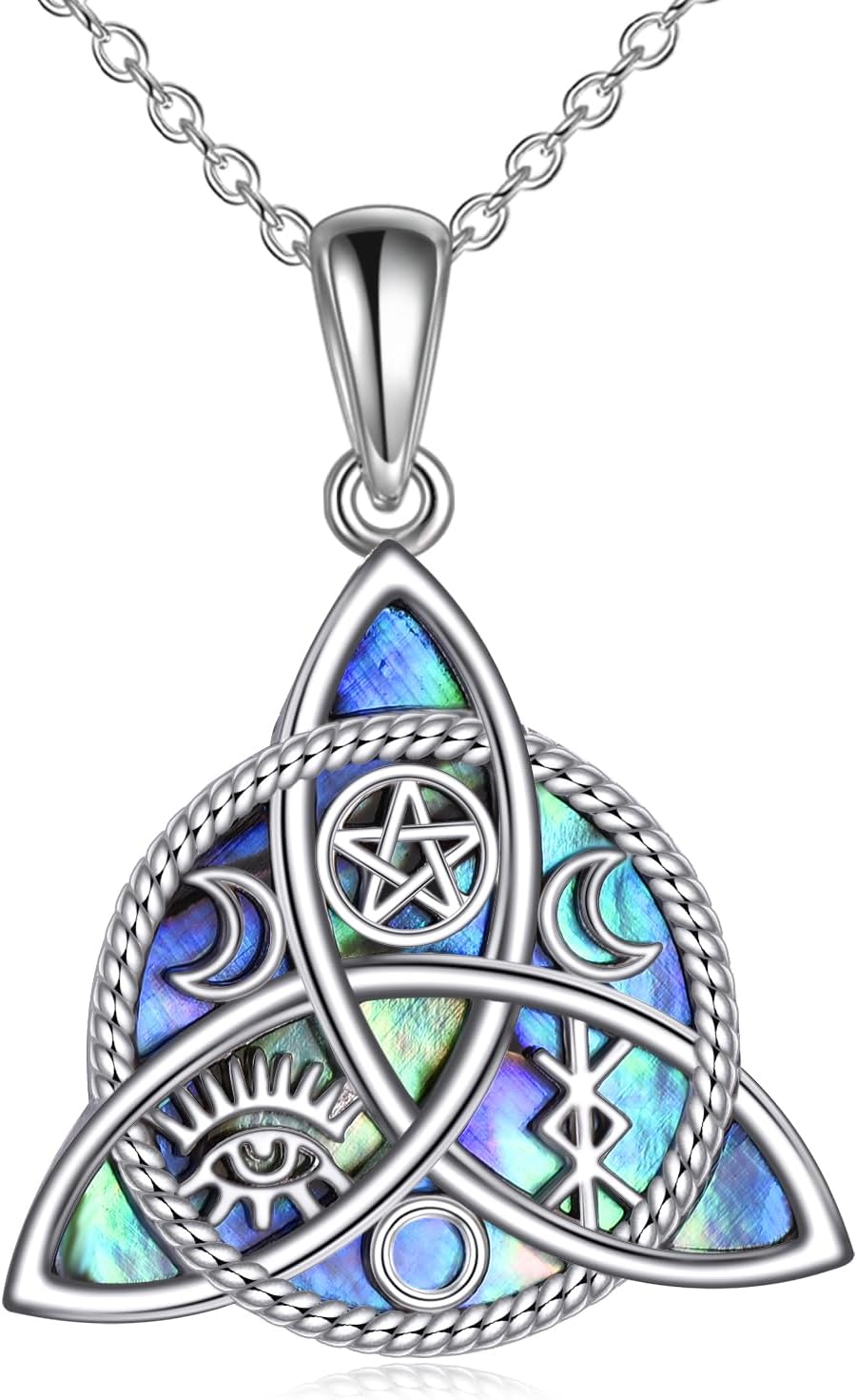 YFN Celtic Trinity Knot Necklace 925 Sterling Silver Abalone Shell