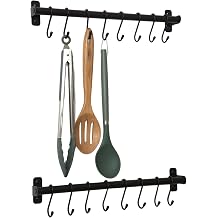 simplywire - Kitchen Utensil Holder and Organiser - Pack of 2   Wall Mounted Rail Pan Rack   16 Hanging Hooks   Black