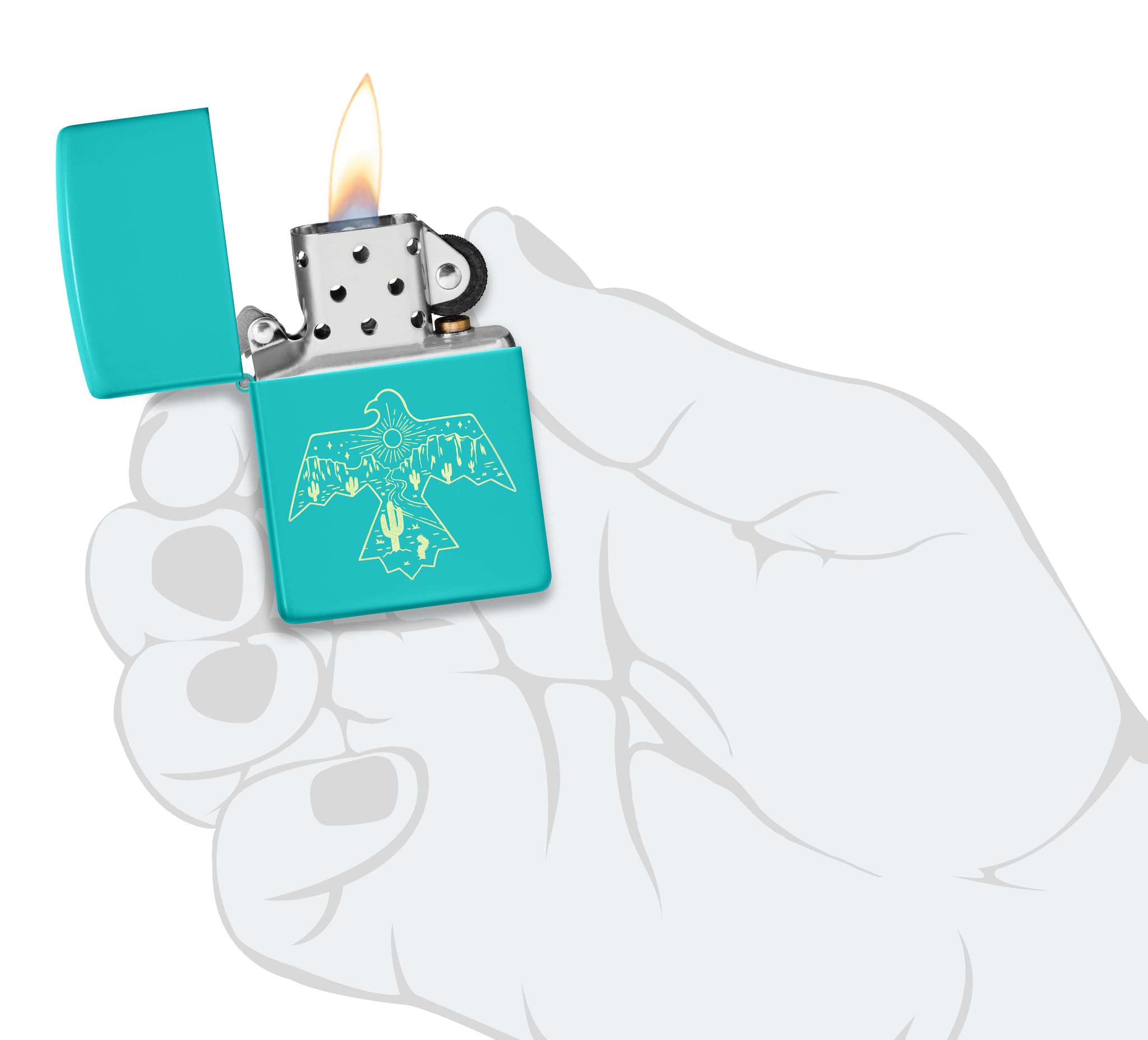 Zippo Western Thunderbird Zapalniczka Sztormowa, Grawerowanie Laserowe, Wielokrotnego Użytku, do Napełniania, Wiatroodporna Konstrukcja, Pudełko na Prezent, Wykonano w USA, Turkusowy (Flat Turquoise)
