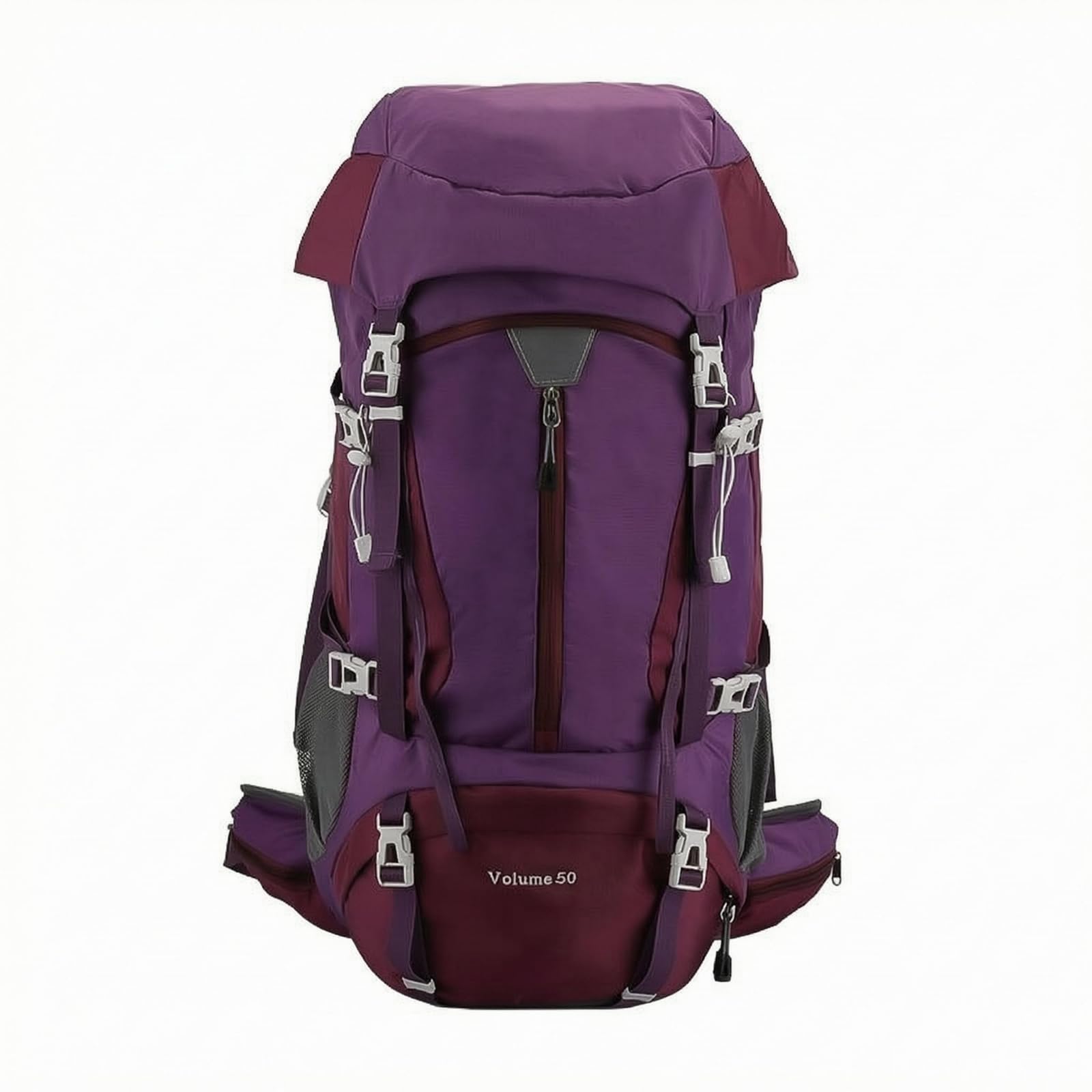 Padded Shoulder Straps 50L Hiking Backpack Mesh Side Pockets Water-Repellent Hiking Backpack Top Lid Outdoor Gear Zippered Front Pocket for Camping, Purple | Sporting Goods-image-26