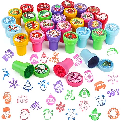 JOFONY Selo de Natal para crianças, 30 unidades, selo de brinquedo, selo auto-entintável para crianças, conjunto de selos para bolsas de festa de Natal, brinquedos de Natal