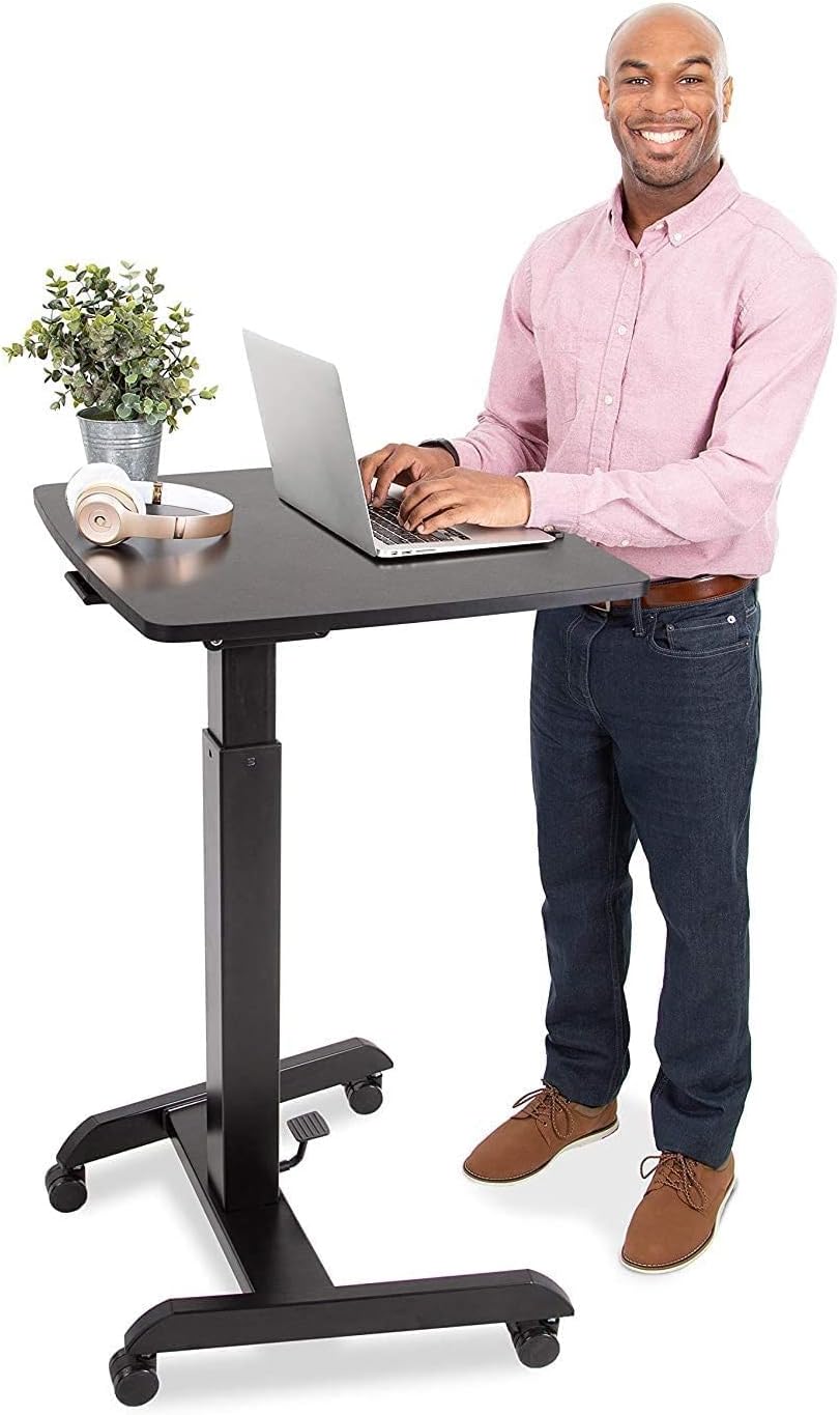 Black Adjustable Mobile Podium with Tilting Desktop