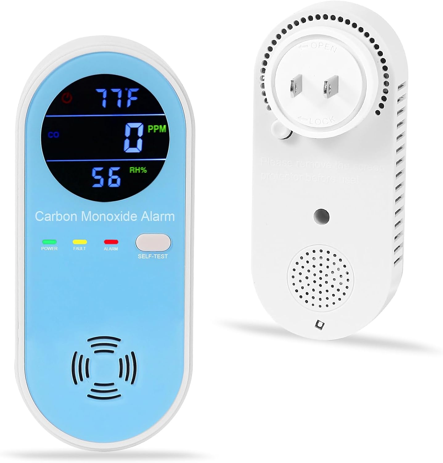 Carbon Monoxide Detector Plug in Wall – Carbon Monoxide Alarm with Temperature(°F) & Humidity, Large Color Digital Display, CO Detector for Real-time Monitor of Home,Bedroom,RV,Apartment
