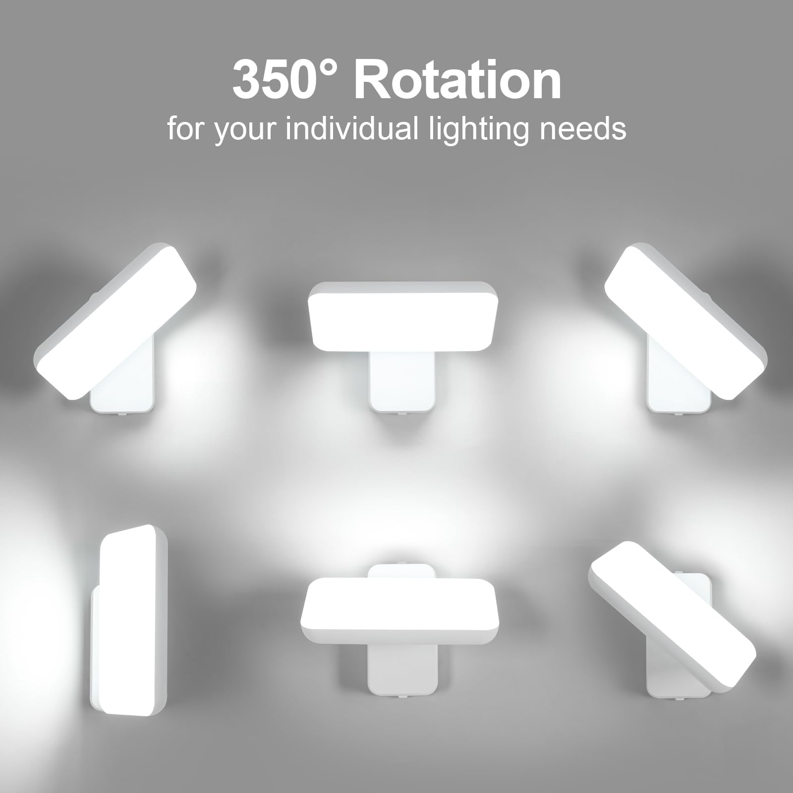 Comely Aplique Pared Exterior LED, 16W IP65 Resistente lampara Exterior Pared Agua 350° Giratoria Moderna Luces LED Exterior para Jardines, Terraza, Baño, Blanco, Luz Blanca Fría 6500K, Control Interr