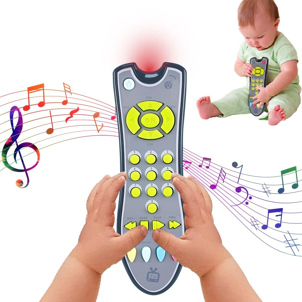 UKR TV Remote Control Singing Toy Early Educational Musical Toy Remote with Light and Sound for Baby Multi Language Learning Toy for 6 Months+ Baby Girls & Boys (Grey)