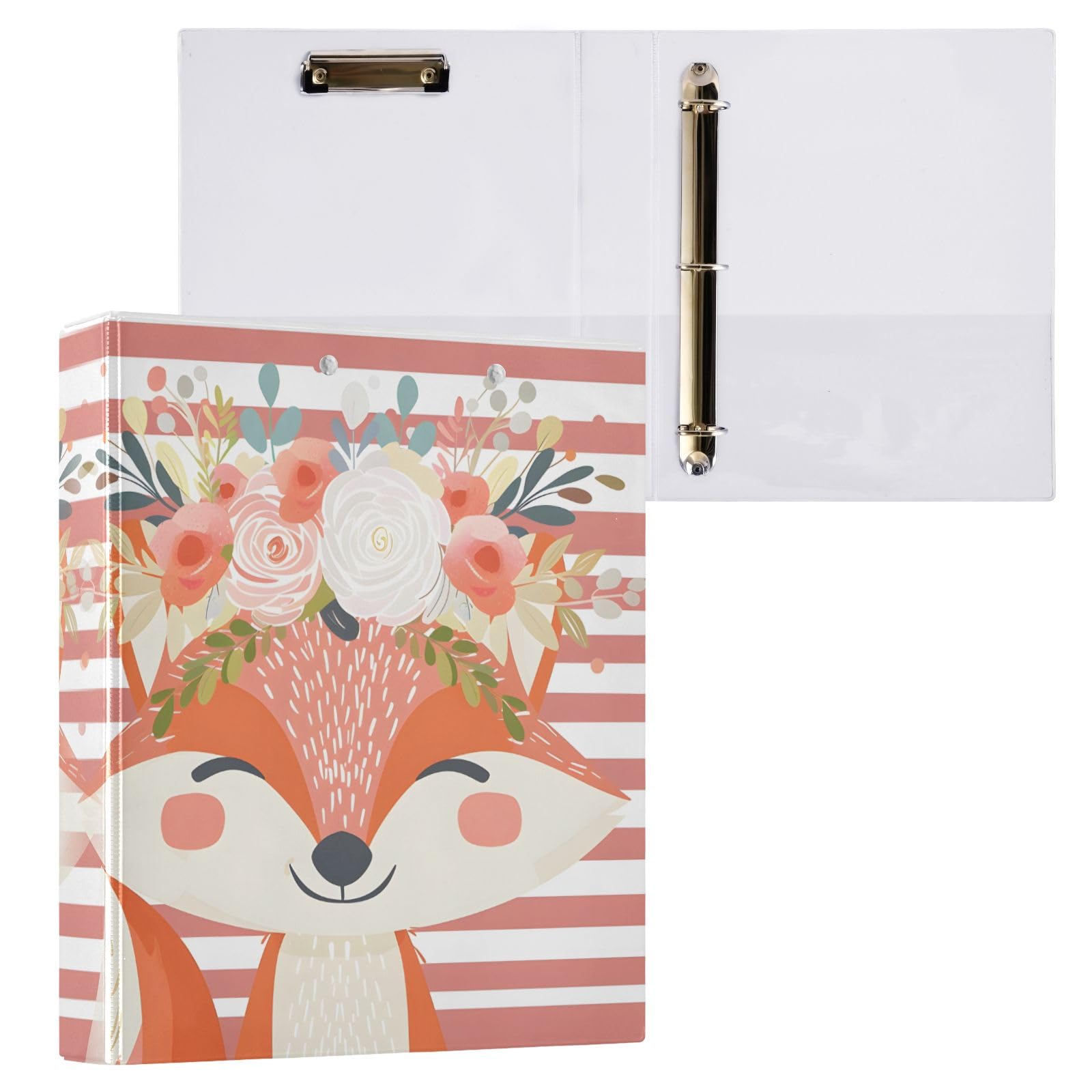 3 Ring Binder Fox Floral 1.5 Inch Round Rings Holds 200 Sheets,3Ring Binders with Anti-Slip Metal Clip