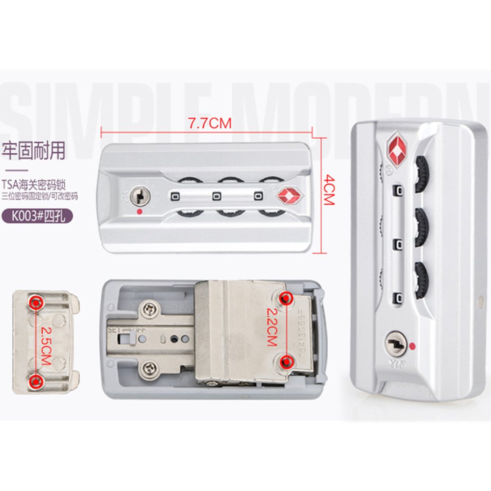 Silver White ABS Password Lock replacement luggage Lock For Suitcase pull rod box trunk suitcase password box Repair for DIY K003# 4 hole Typ (1)