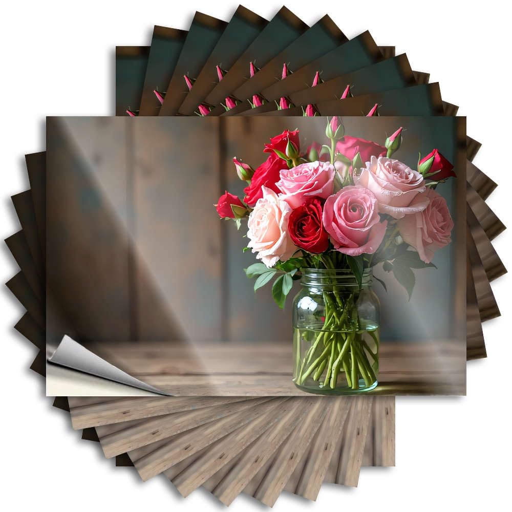Fzfn Colour Optical Illusion Saying Aesthetic Decals, Vintage Home Decor Cute Pattern Design For Tiki Notebook | Case Removable Vinyl A Bouquet Of Roses In A Glass Jar(8X12cm)