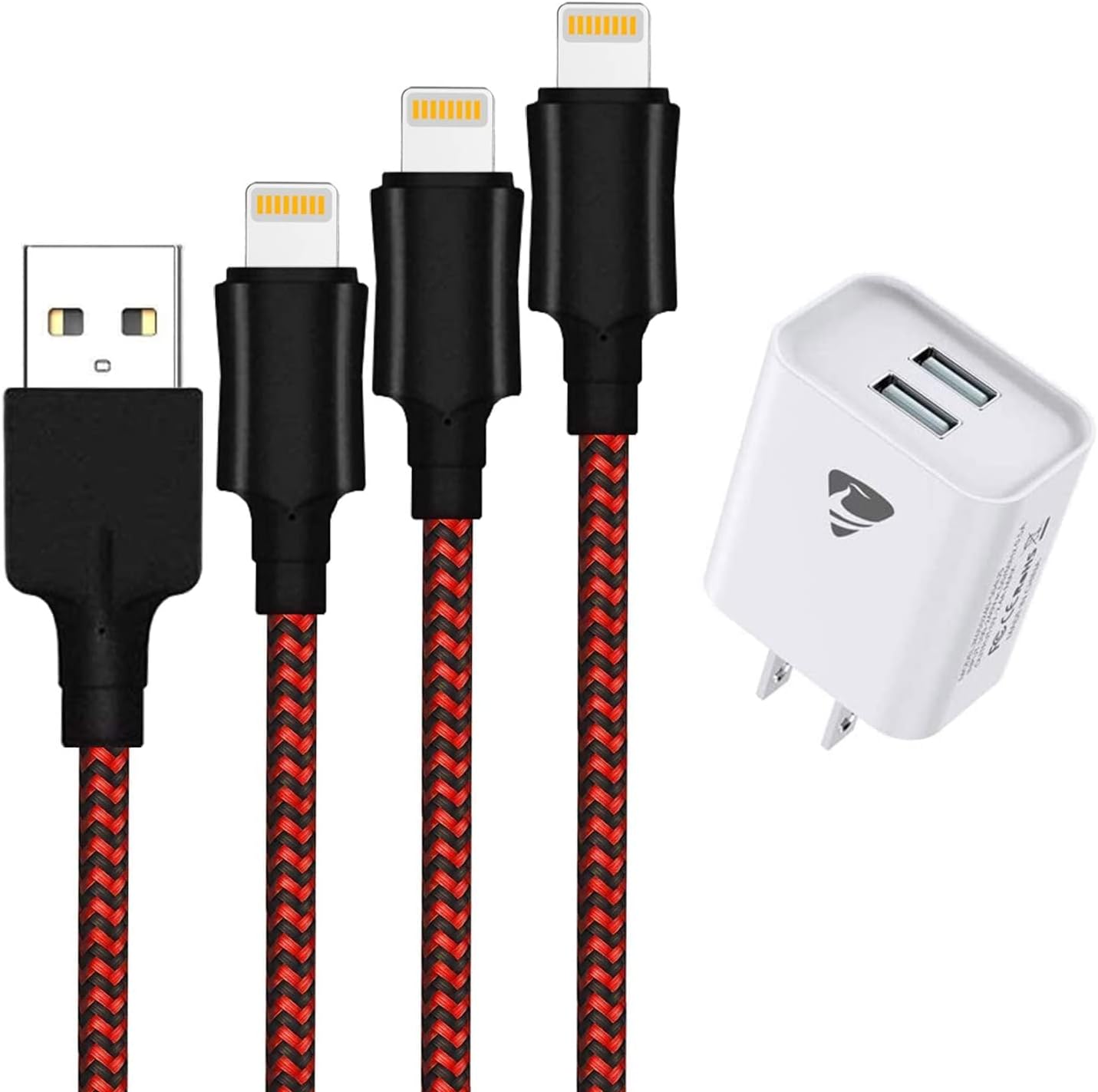 iPhone Charger,Lightning Cable Nylon Braided 2Pack 6FT iPhone Charging Cord with Dual Port USB Wall Charger,Travel Adapter Compatible with iPhone 11 Pro Max XS XR X 8 7 Plus 6s 6 (Red)