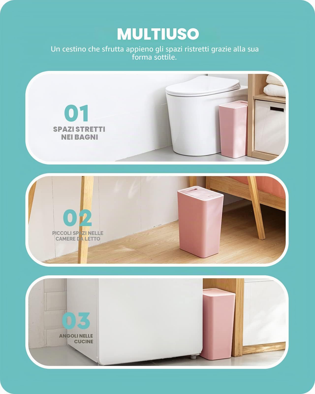 Baffect Spingere Top Coperchio Pattumiera Pattumiere Pattumiere, Pattumiera per Cucina Bagno 8L (Rosa)