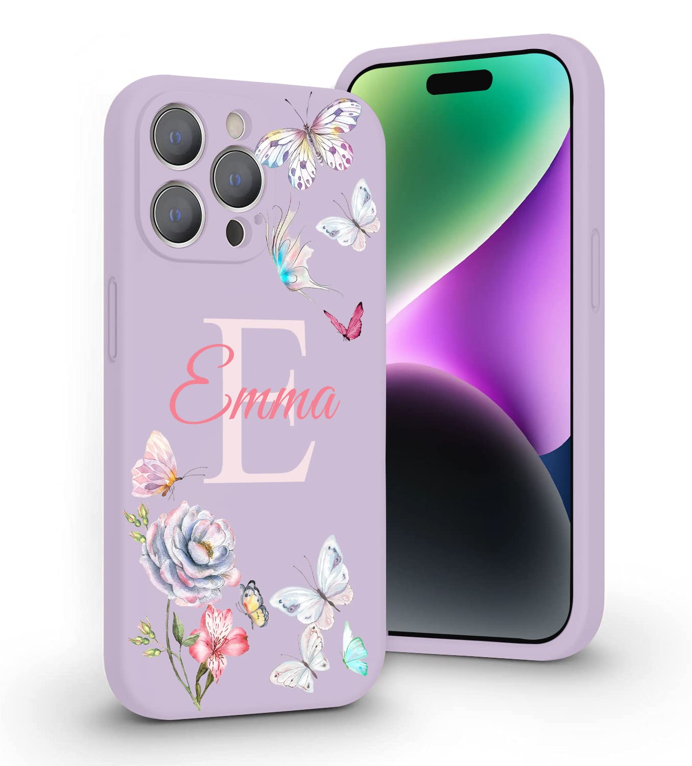 VNGDA Custom Name & Initial - White Butterfly - Liquid Silicone Case for iPhone 16 Pro Max 15 14 13 12 11 Xs Max Xr SE3 8 7 6 Plus 11 Pro Mini,with